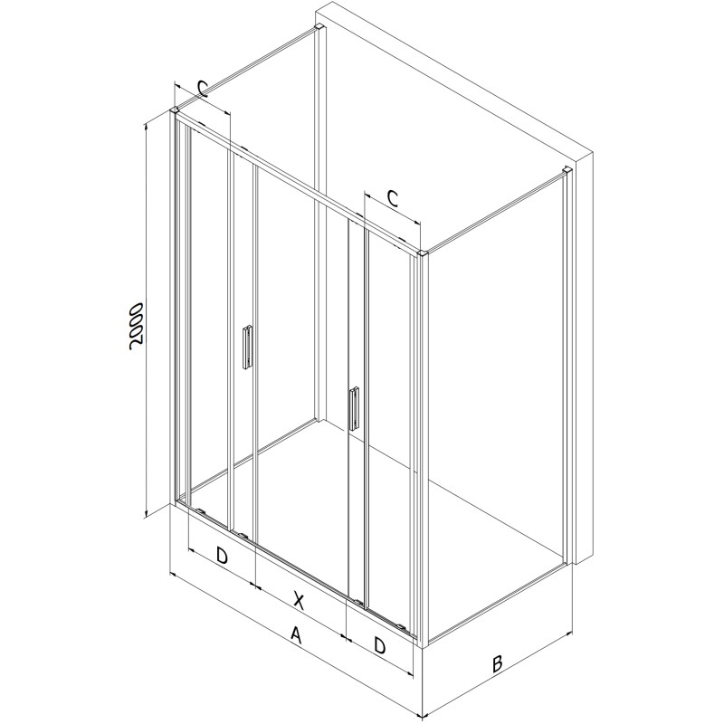 Mexen Exo-S Duo 3S trijų sienų stumdomos dušo kabina 170 x 85 cm, skaidri, auksinė - 8152-170-085-50-00-3S
