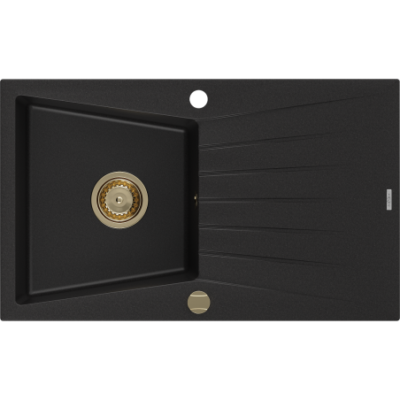 Mexen Cesar granito plautuvė su viena kamera ir nusausintuvu 775 x 470 mm, juoda, auksinis sifonas - 6514771010-77-G