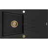 Mexen Cesar granito plautuvė su viena kamera ir nusausintuvu 775 x 470 mm, juoda, auksinis sifonas - 6514771010-77-G