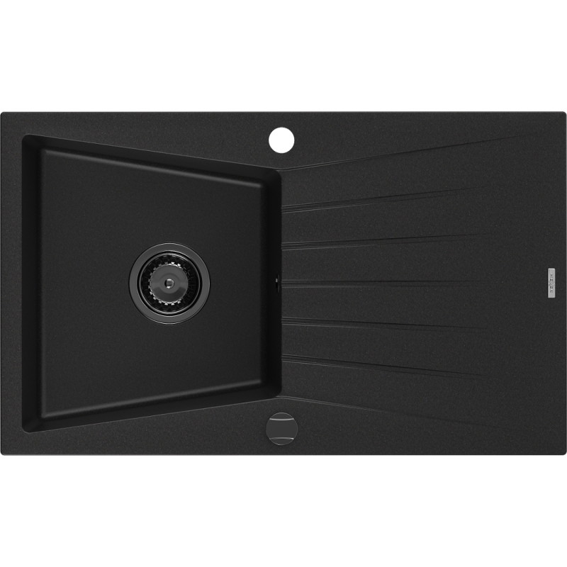 Mexen Cesar granito plautuvas su viena kamera ir nuotėkų padėklu 775 x 470 mm, juodas, juodas sifonas - 6514771010-77-B