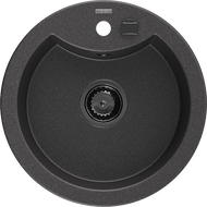 Mexen Diego granito plautuvė su 1 kamera 488 x 480 mm, juoda dėmėta, juodas sifonas - 6512481000-76-B