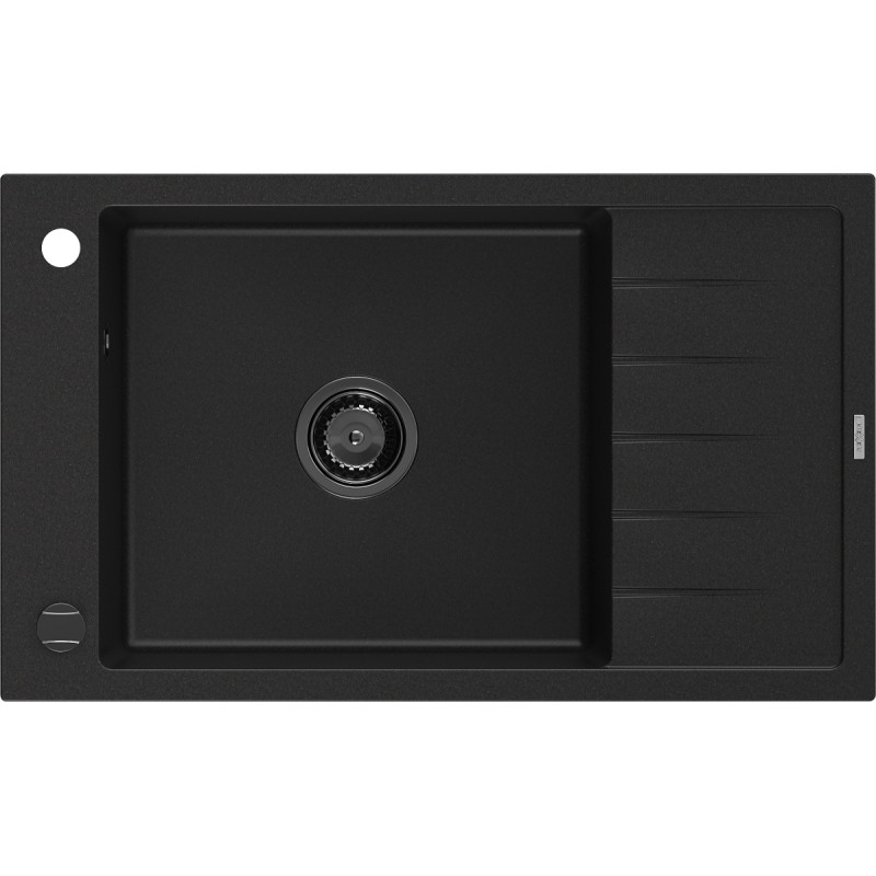 Mexen Elias Vienos kameros granitinis plautuvas su vandens nuvedimu 795 x 480 mm, juodas, juodas sifonas - 6511791005-77-B