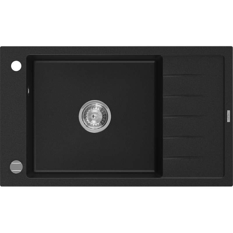 Mexen Elias granito plautuvė vienos talpos su nuvarvėjimo zona 795 x 480 mm, juodas, chromuota sifonas - 6511791005-77