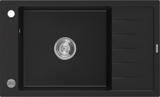 Mexen Elias granito plautuvė vienos talpos su nuvarvėjimo zona 795 x 480 mm, juodas, chromuota sifonas - 6511791005-77