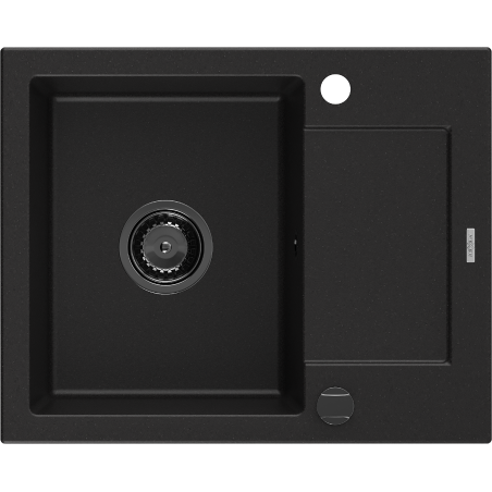 Mexen Enzo granito plautuvė 1 skyrius su lašintuvu 576 x 465 mm, juoda, sifonas juodas - 6506571005-77-B