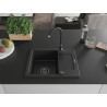 Mexen Enzo granitinė vienos kameros plautuvė su nuvarvėjimo lėkšte 576 x 465 mm, juoda, juodas sifonas - 6506571005-77-B
