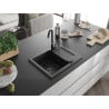 Mexen Enzo granito plautuvė 1 skyrius su lašintuvu 576 x 465 mm, juoda, sifonas juodas - 6506571005-77-B