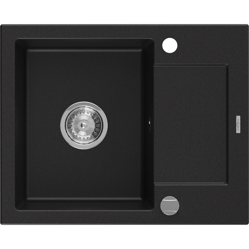 Mexen Enzo granitinė vienos kameros plautuvė su nutekėjimu 576 x 465 mm, juoda, chromuotas sifonas - 6506571005-77