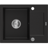 Mexen Enzo granitinė vienos kameros plautuvė su nutekėjimu 576 x 465 mm, juoda, chromuotas sifonas - 6506571005-77