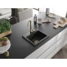 Mexen Milo vienguba granitinė plautuvė 435 x 410 mm, Juoda, sifonas Auksinė - 6505441000-77-G