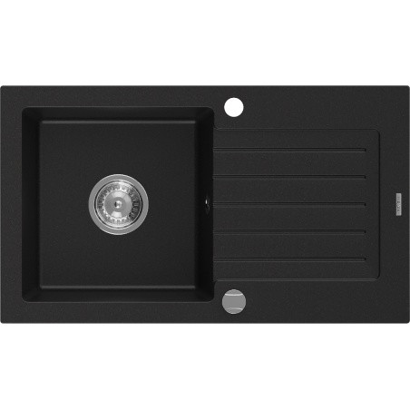 Mexen Pablo 1 skyriuje granitinis kriauklė su nusausintuvu 752 x 436 mm, juoda, chromuotas sifonas - 6510751010-77