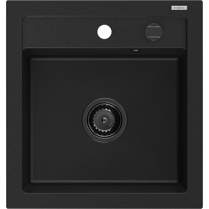 Mexen Vito granitinė vienos kameros plautuvė 520 x 490 mm, juoda, juodas sifonas - 6503521000-77-B