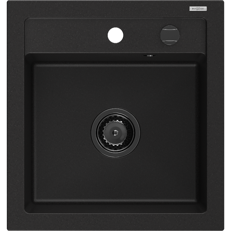 Mexen Vito vienguba granitinė plautuvė 520 x 490 mm, Juoda, sifonas Juoda - 6503521000-77-B