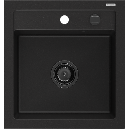 Mexen Vito granitinė vienos kameros plautuvė 520 x 490 mm, juoda, juodas sifonas - 6503521000-77-B