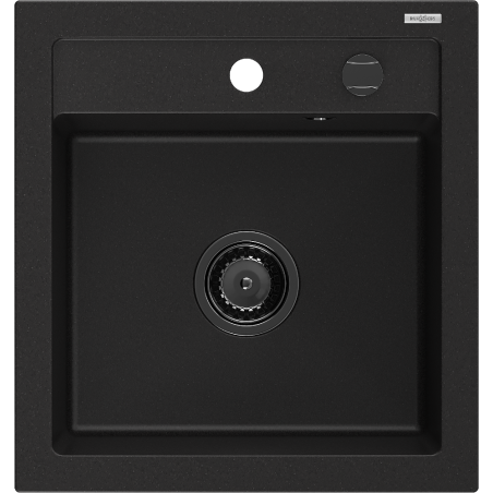 Mexen Vito vienguba granitinė plautuvė 520 x 490 mm, Juoda, sifonas Juoda - 6503521000-77-B