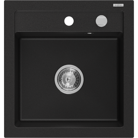 Mexen Vito granitinė vienos kameros virtuvinė plautuvė 520 x 490 mm, juoda, chromuotas sifonas - 6503521000-77
