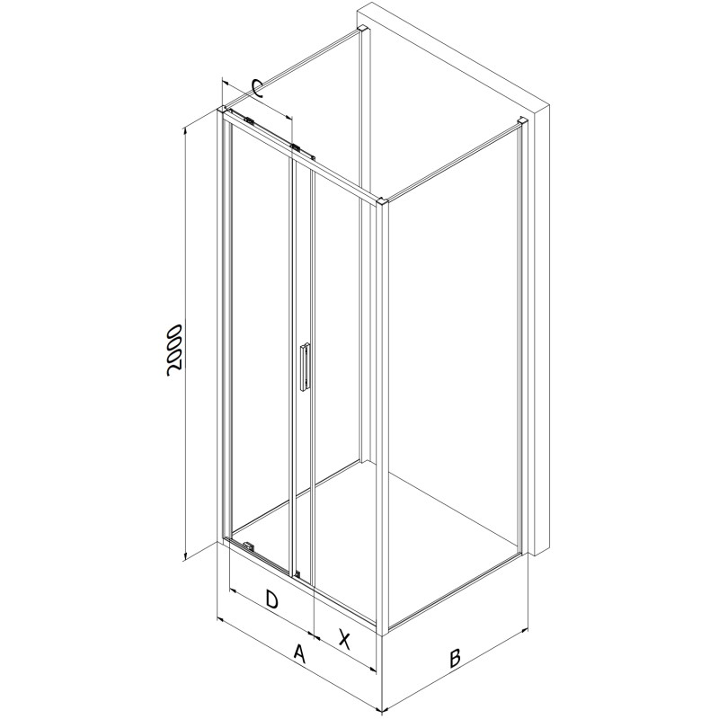 Mexen Exo-S 3S 190 x 95 cm trijų sienų stumdomas dušo kabinas, skaidrus, chromas - 8151-190-095-01-00-3S