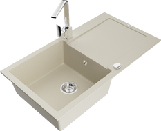 Mexen Leo vienos akies granitinis kriauklė su nuvarvėjimu ir virtuvės maišytuvu Rita, smėlio spalvos - 6501-69-670300-00