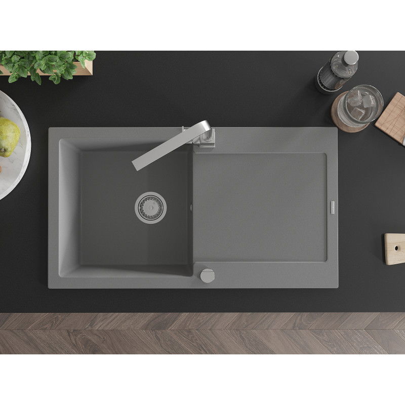 Mexen Leo granito plautuvė su 1 skyriumi ir nuvarvėjimo funkcija bei virtuviniu maišytuvu Rita, pilka - 6501-71-670300-00