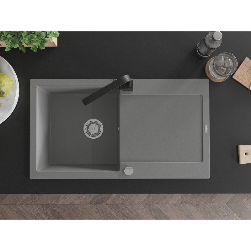 Mexen Leo granito plautuvė 1 skyrius su džiovykla ir virtuvės čiaupu Rita, pilka - 6501-71-670300-70