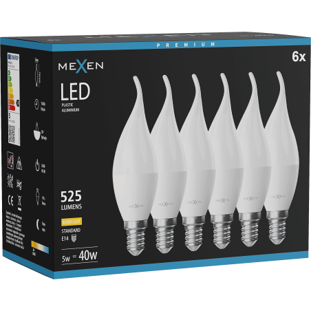 Mexen Nova 6x LED lemputė liepsna E14, C37, 5W, Šilta - 3000K, 525 lm - L106-E14-0530-01x06