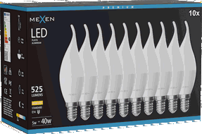 Mexen Nova 10x LED lemputė, žvakė E14, C37, 5W, Šilta - 3000K, 525 lm - L106-E14-0530-01x10