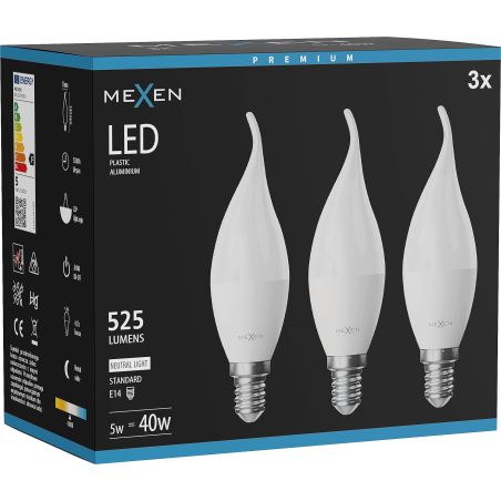 Mexen Nova 3x LED lemputė žvakės formos E14, C37, 5W, Neutralus - 4000K, 525 lm - L106-E14-0540-01x03