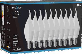 Mexen Nova 10x LED lemputė liepsna E14, C37, 5W, Neutrali - 4000K, 525 lm - L106-E14-0540-01x10