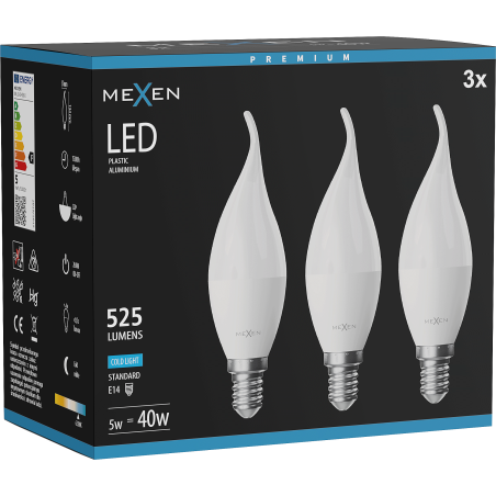 Mexen Nova 3x LED lemputė liepsna E14, C37, 5W, Šalta - 6500K, 525 lm - L106-E14-0565-01x03
