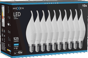 Mexen Nova 10x LED lemputė liepsnelė E14, C37, 5W, Šalta - 6500K, 525 lm - L106-E14-0565-01x10