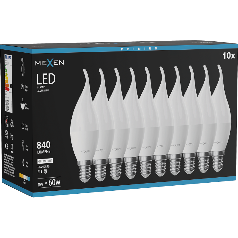 Mexen Nova 10x LED lemputė, žvakės forma E14, C37, 8W, Neutralus - 4000K, 840 lm - L106-E14-0840-01x10
