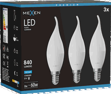 Mexen Nova 3x LED lemputė liepsnelė E14, C37, 8W, Šalta - 6500K, 840 lm - L106-E14-0865-01x03