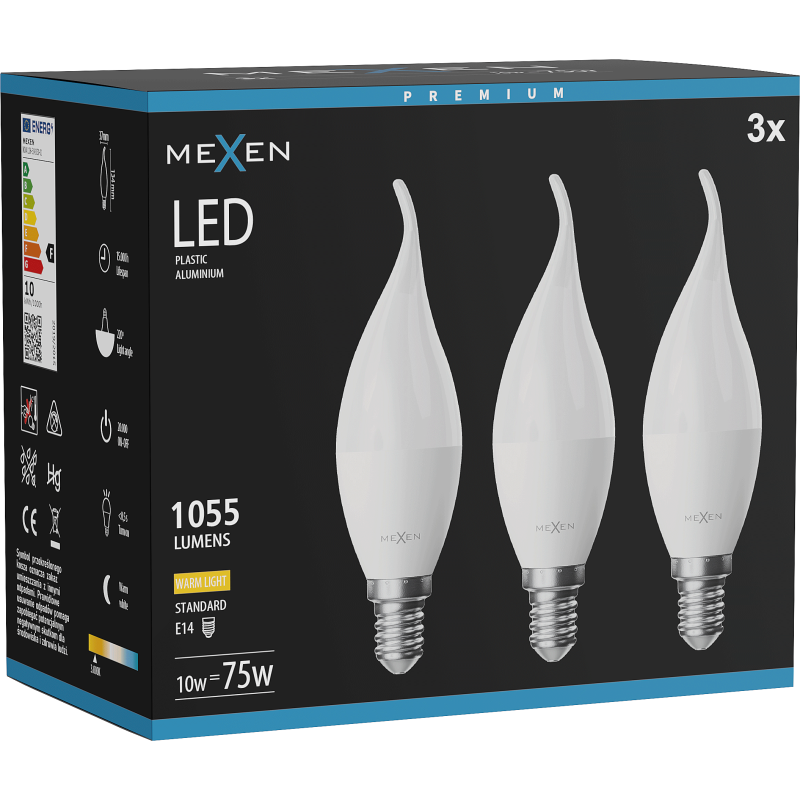 Mexen Nova 3x LED lemputė liepsna E14, C37, 10W, Šilta - 3000K, 1055 lm - L106-E14-1030-01x03