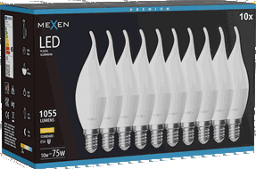 Mexen Nova 10x LED lemputė liepsnos formos E14, C37, 10W, Šilta - 3000K, 1055 lm - L106-E14-1030-01x10