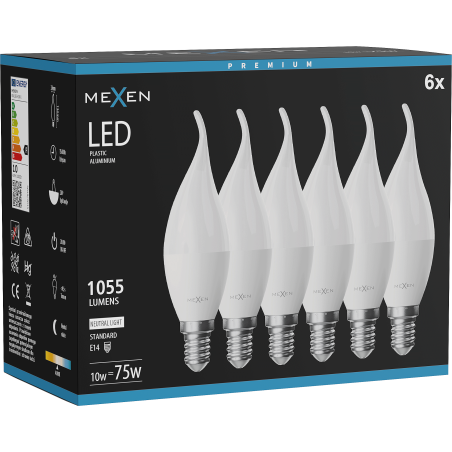 Mexen Nova 6x LED lemputė liepsna E14, C37, 10W, Neutralus - 4000K, 1055 lm - L106-E14-1040-01x06