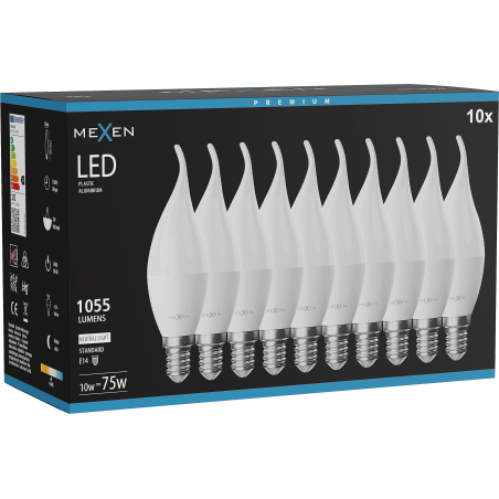 Mexen Nova 10x LED lemputė žvakė E14, C37, 10W, Neutrali - 4000K, 1055 lm - L106-E14-1040-01x10