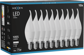 Mexen Nova 10x LED lemputė žvakė E14, C37, 10W, Neutrali - 4000K, 1055 lm - L106-E14-1040-01x10