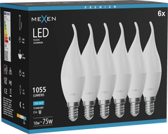 Mexen Nova 6x LED lemputė liepsna E14, C37, 10W, Šaltas - 6500K, 1055 lm - L106-E14-1065-01x06
