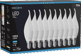 Mexen Nova 10x LED lemputė liepsnelė E14, C37, 10W, Šalta - 6500K, 1055 lm - L106-E14-1065-01x10