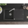 Mexen Leo vienos kameros granitinė plautuvė su nutekėtuvu ir virtuviniu maišytuvu Rita, juoda su taškeliais