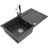 Mexen Leo vienos kameros granitinė plautuvė su nutekėtuvu ir virtuviniu maišytuvu Rita, juoda su taškeliais