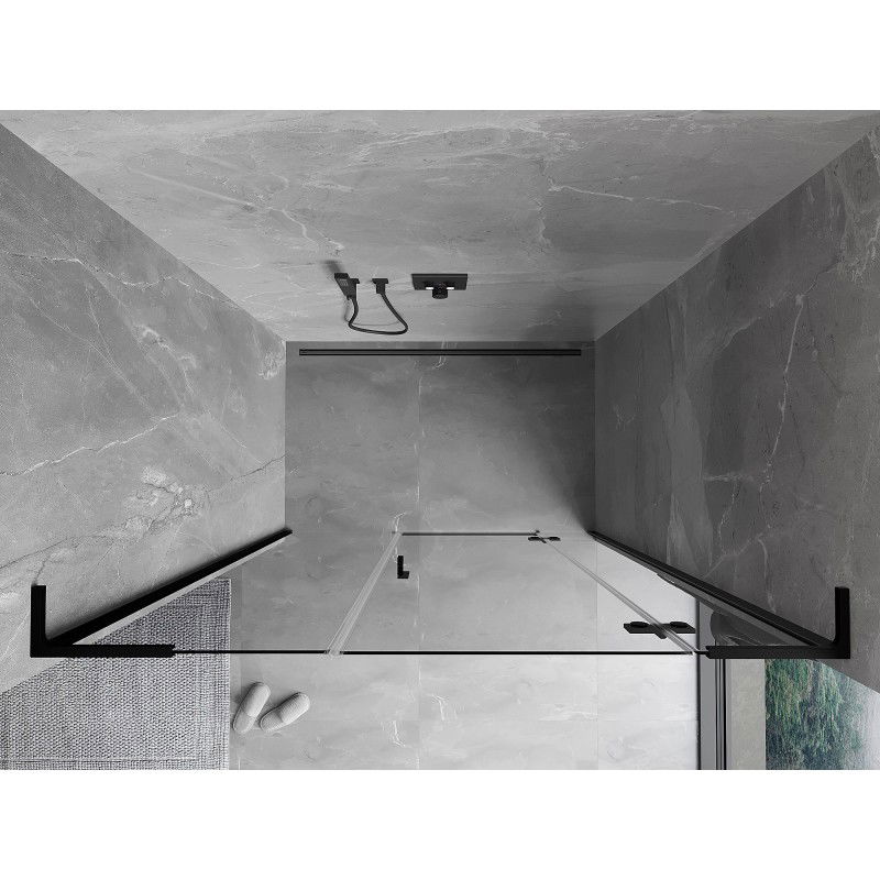 Mexen Mist-H L dešinės pusės dušo durys, varstomos, 155 cm, permatomos, juodos - 8A5L-155-001-70-00-P