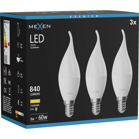 Mexen Nova 3x LED lemputė liepsna E14, C37, 8W, Šilta - 3000K, 840 lm - L106-E14-0830-01x03