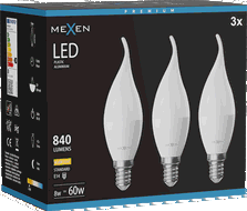 Mexen Nova 3x LED lemputė liepsna E14, C37, 8W, Šilta - 3000K, 840 lm - L106-E14-0830-01x03
