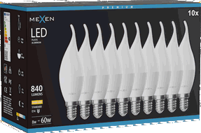 Mexen Nova 10x LED lemputė liepsnelė E14, C37, 8W, Šilta - 3000K, 840 lm - L106-E14-0830-01x10