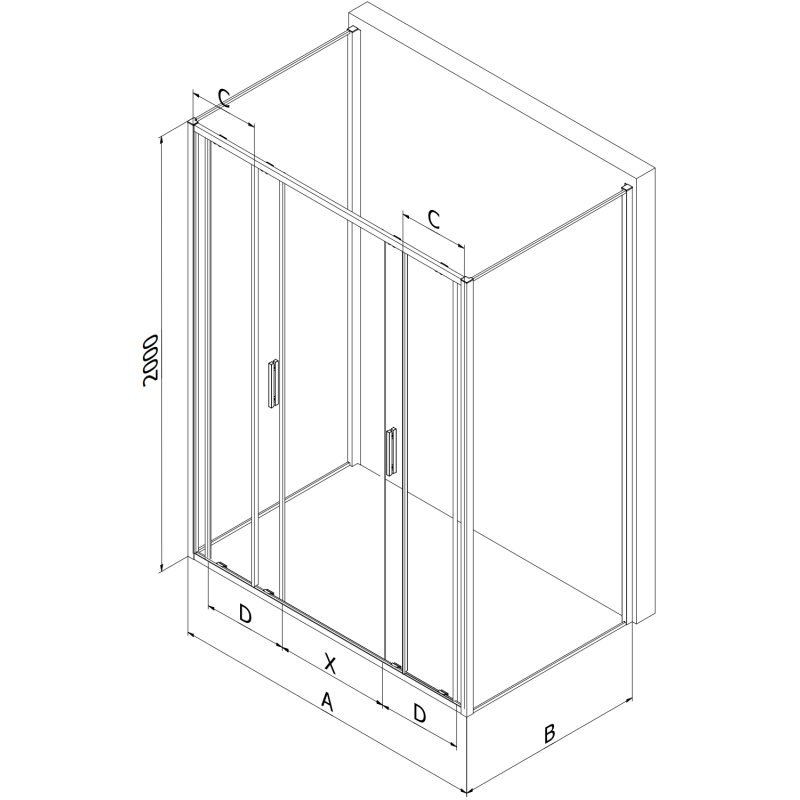 Mexen Exo-3S trijų sienelių slankiojančia dušo kabina 140 x 80 cm, permatoma, juoda - 8152-140-080-70-00-3S