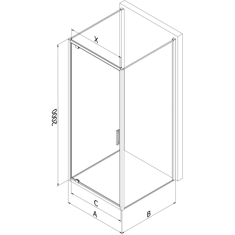 Mexen Exo-BR 3S 75 x 70 cm, permatomasis, chromuotas trijų sienelių dušo kabinas - 8181-075-070-01-00-3S