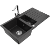 Mexen Matias granitinė virtuvės plautuvė 1,5 kambario su nuvarvėjimu ir virtuvės maišytuvu Rita, juoda/sidabrinė