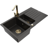 Mexen Matias granitinė pusantro dubenėlio plautuvė su nutekamąja plokšte ir Rita virtuviniu maišytuvu, juoda/auksinė