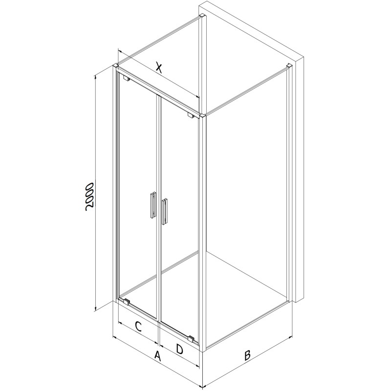 Mexen Exo-BR Duo 3S 3-sieninė, atveriama dušo kabina 100 x 80 cm, skaidri, chromuota - 8182-100-080-01-00-3S